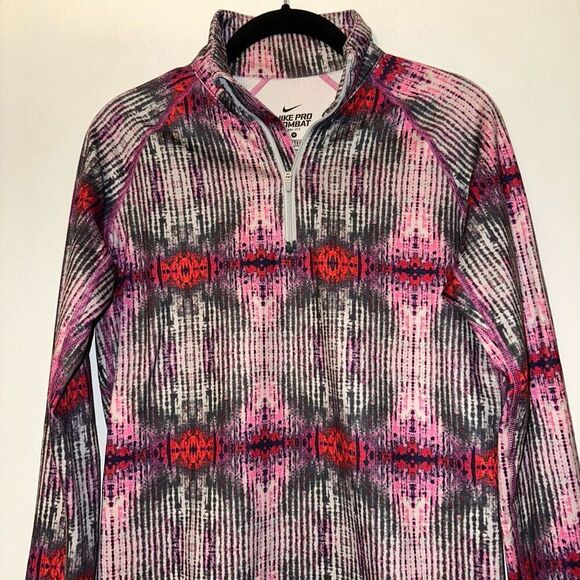 Nike Pro Combat Womens Pink Red Black Abstract Quarter Zip Medium EUC - Picture 3 of 13